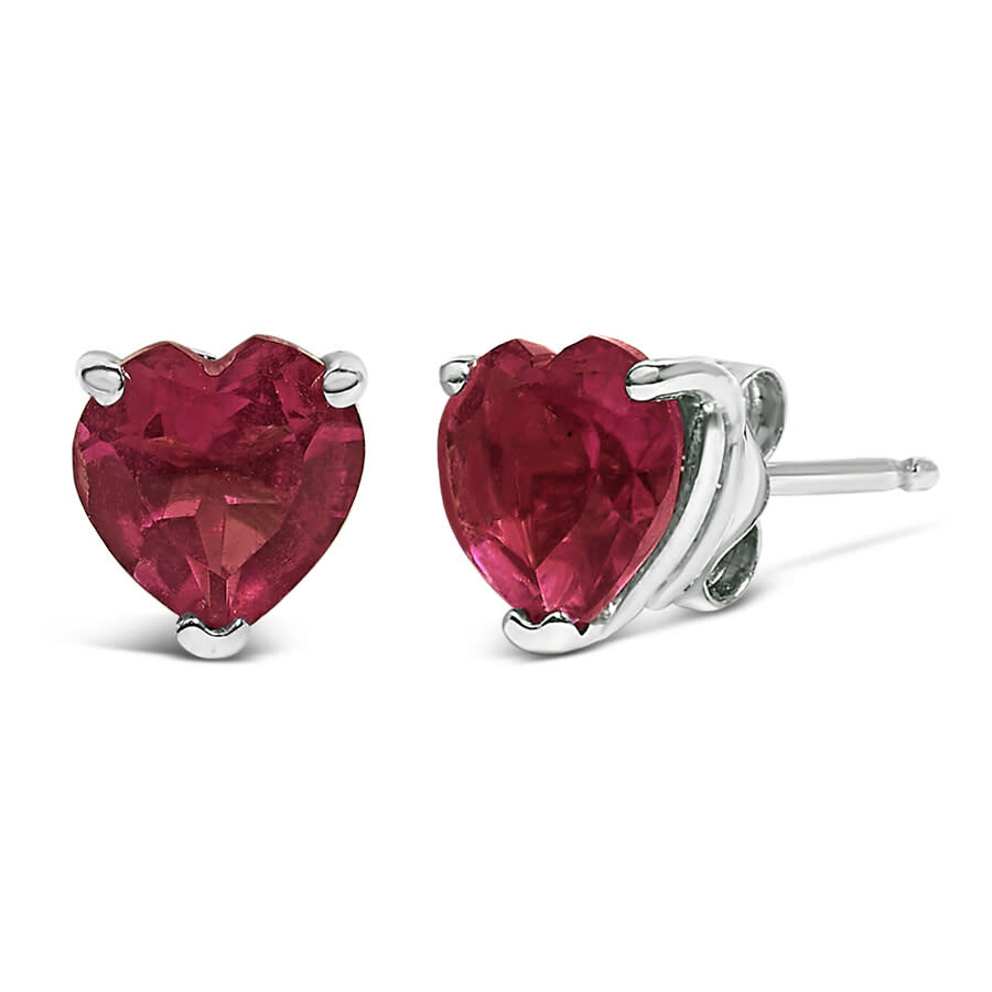 Haus Of Brilliance 14k White Gold 5mm Heart Cut Ruby Solitaire Stud Earrings In Multi