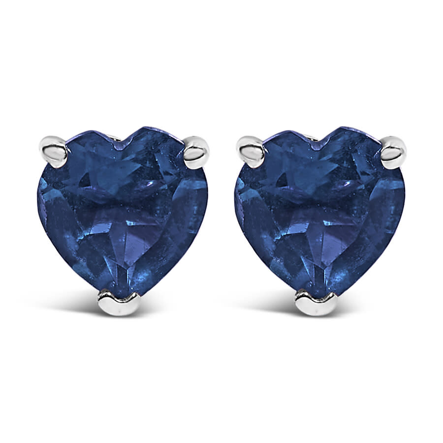 Haus Of Brilliance 14k White Gold 5mm Heart Cut Sapphire Solitaire Stud Earrings In Metallic