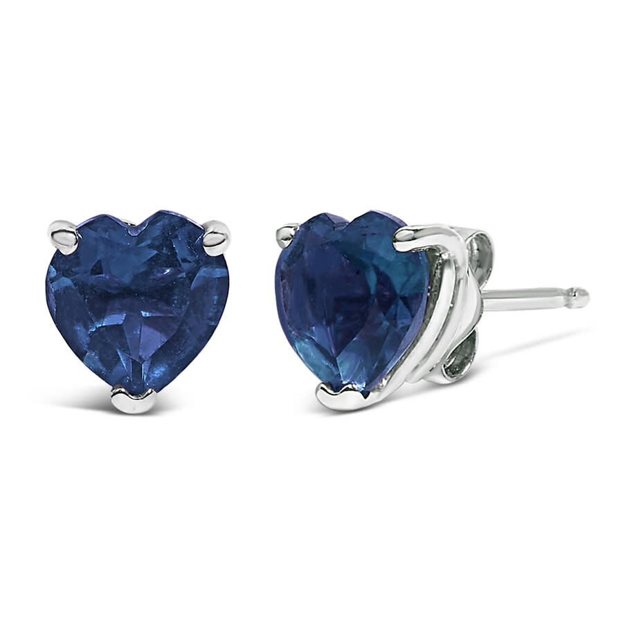 Haus Of Brilliance 14k White Gold 5mm Heart Cut Sapphire Solitaire Stud Earrings In Metallic