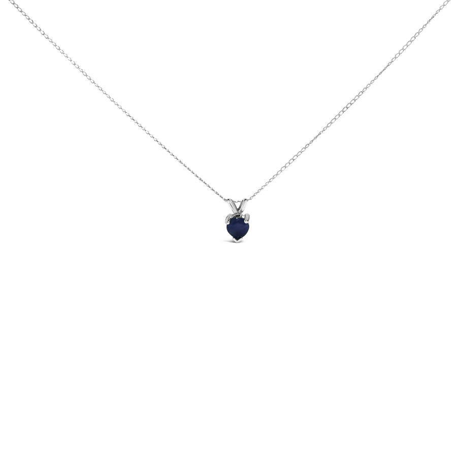 Haus Of Brilliance 14k White Gold 5x5 Mm Heart Shaped Blue Sapphire Solitaire Pendant Necklace In Metallic