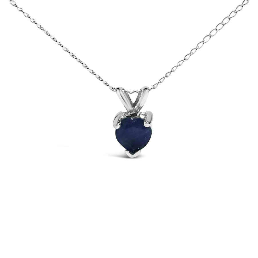 Haus Of Brilliance 14k White Gold 5x5 Mm Heart Shaped Blue Sapphire Solitaire Pendant Necklace In Metallic