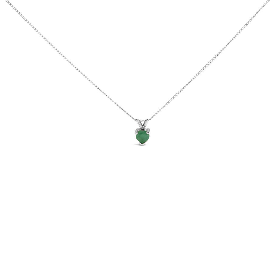 Haus Of Brilliance 14k White Gold 5x5 Mm Heart Shaped Green Emerald Solitaire Pendant Necklace In Metallic