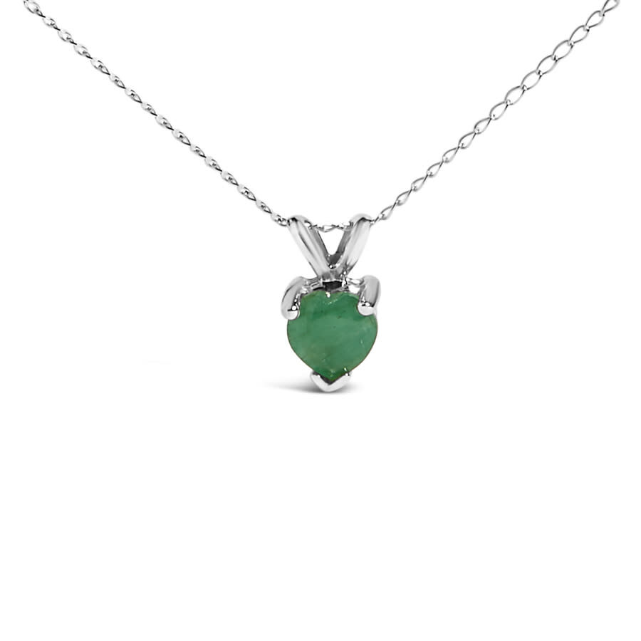 Haus Of Brilliance 14k White Gold 5x5 Mm Heart Shaped Green Emerald Solitaire Pendant Necklace In Metallic