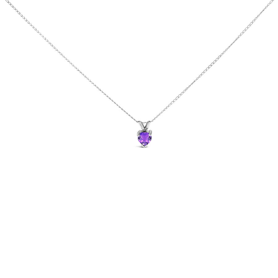 Haus Of Brilliance 14k White Gold 5x5 Mm Heart Shaped Purple Amethyst Solitaire Pendant Necklace In White