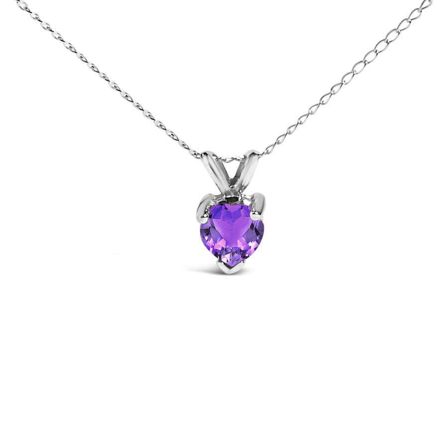 Haus Of Brilliance 14k White Gold 5x5 Mm Heart Shaped Purple Amethyst Solitaire Pendant Necklace In White