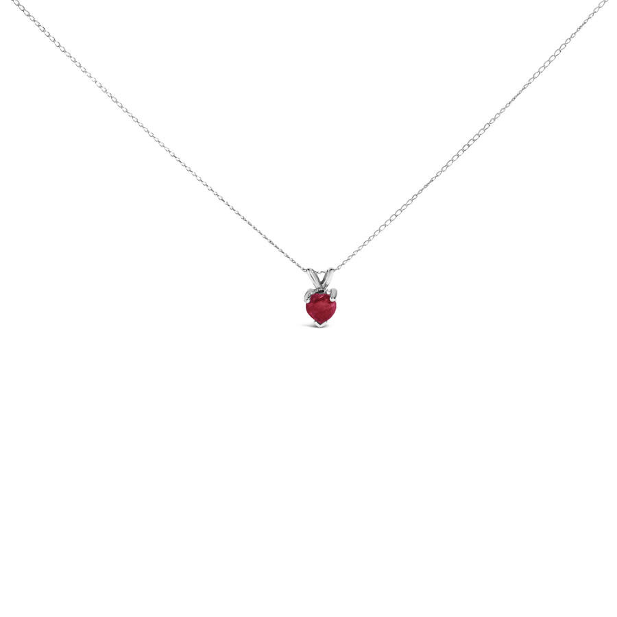 Haus Of Brilliance 14k White Gold 5x5 Mm Heart Shaped Red Ruby Solitaire Pendant Necklace In Metallic