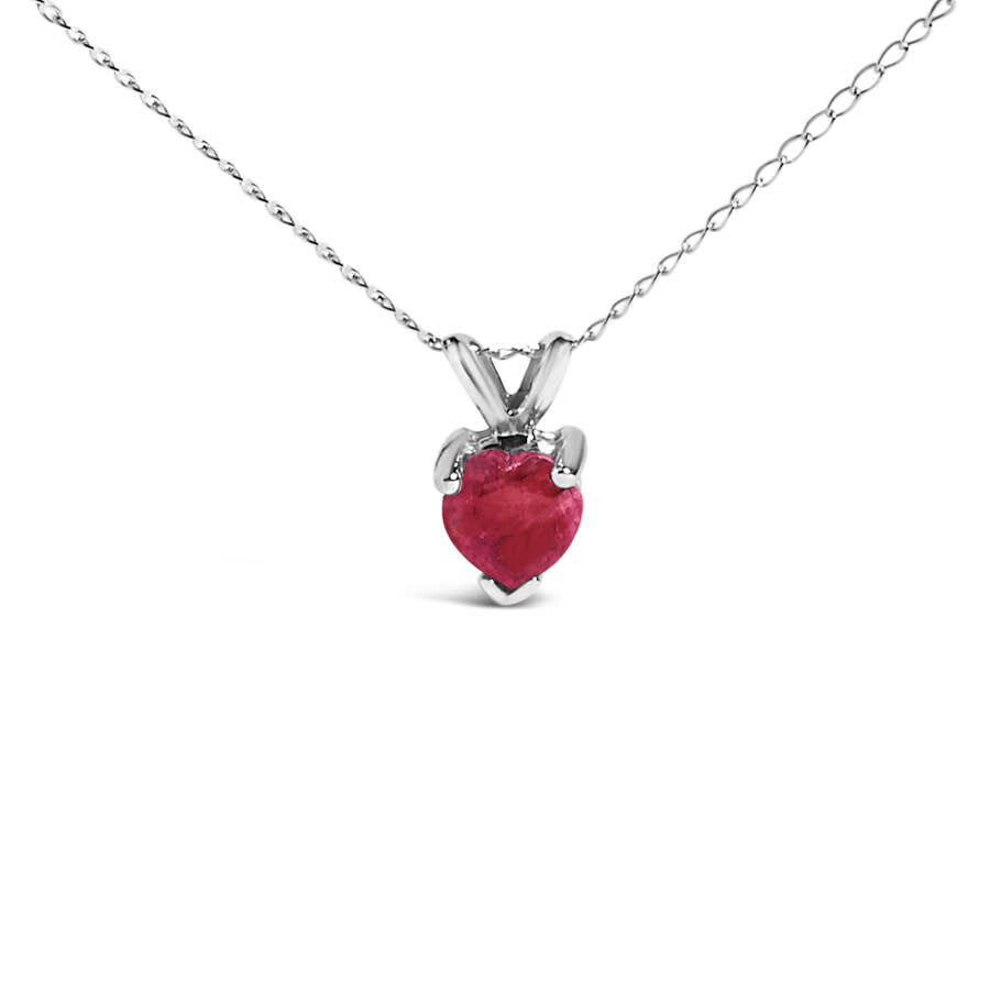 Haus Of Brilliance 14k White Gold 5x5 Mm Heart Shaped Red Ruby Solitaire Pendant Necklace In Metallic