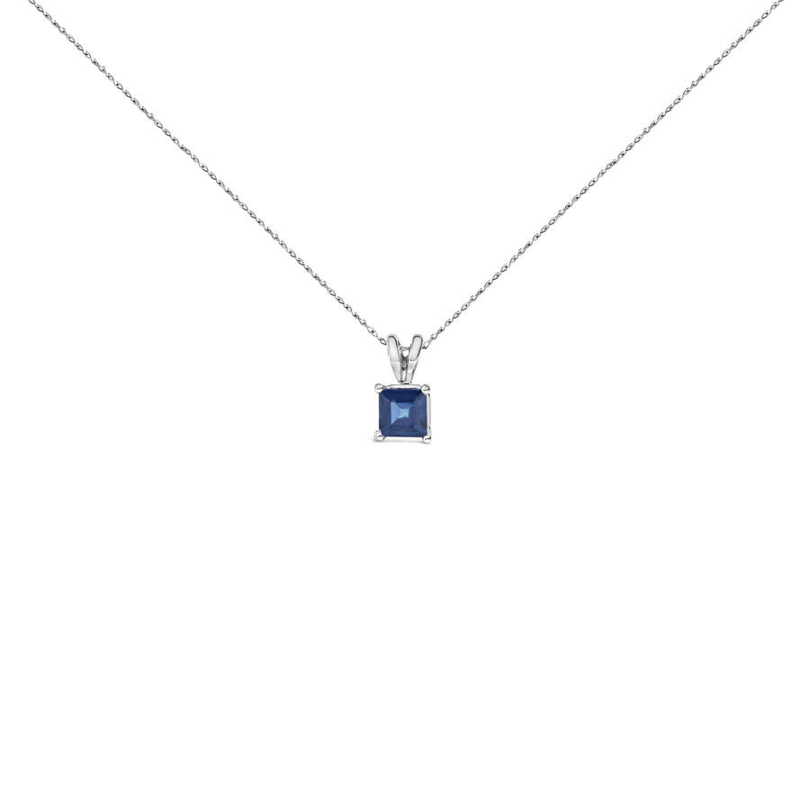 Haus Of Brilliance 14k White Gold 5x5 Mm Square Shaped Blue Sapphire Solitaire Pendant Necklace In White
