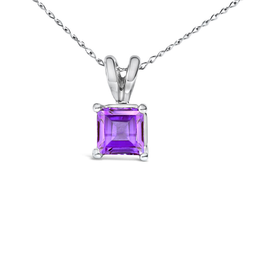 Haus Of Brilliance 14k White Gold 5x5 Mm Square Shaped Purple Amethyst Solitaire Pendant Necklace In Multi