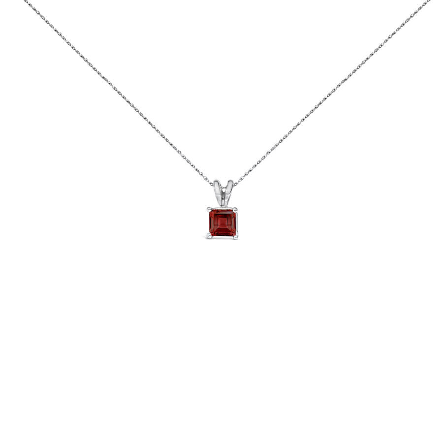 Haus Of Brilliance 14k White Gold 5x5 Mm Square Shaped Red Garnet Solitaire Pendant Necklace In Silver