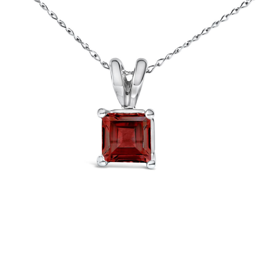 Haus Of Brilliance 14k White Gold 5x5 Mm Square Shaped Red Garnet Solitaire Pendant Necklace In Silver