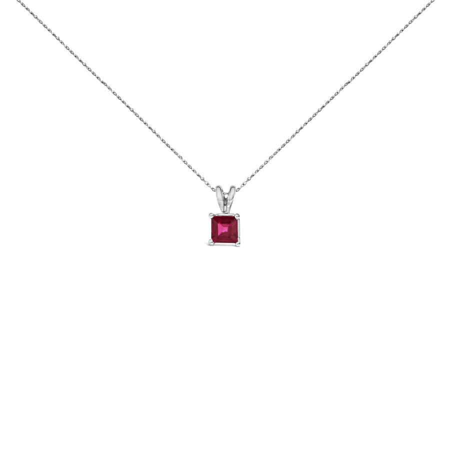 Haus Of Brilliance 14k White Gold 5x5 Mm Square Shaped Red Ruby Solitaire Pendant Necklace In Metallic