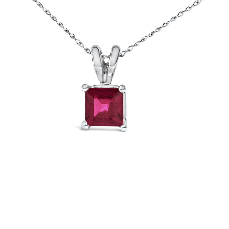 Haus Of Brilliance 14k White Gold 5x5 Mm Square Shaped Red Ruby Solitaire Pendant Necklace In Metallic