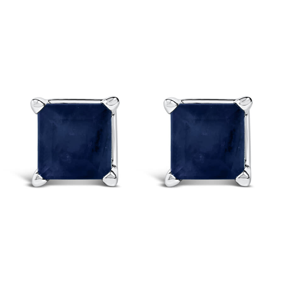 Haus Of Brilliance 14k White Gold 5x5mm Princess Cut Blue Sapphire Solitaire Stud Earrings In Blue