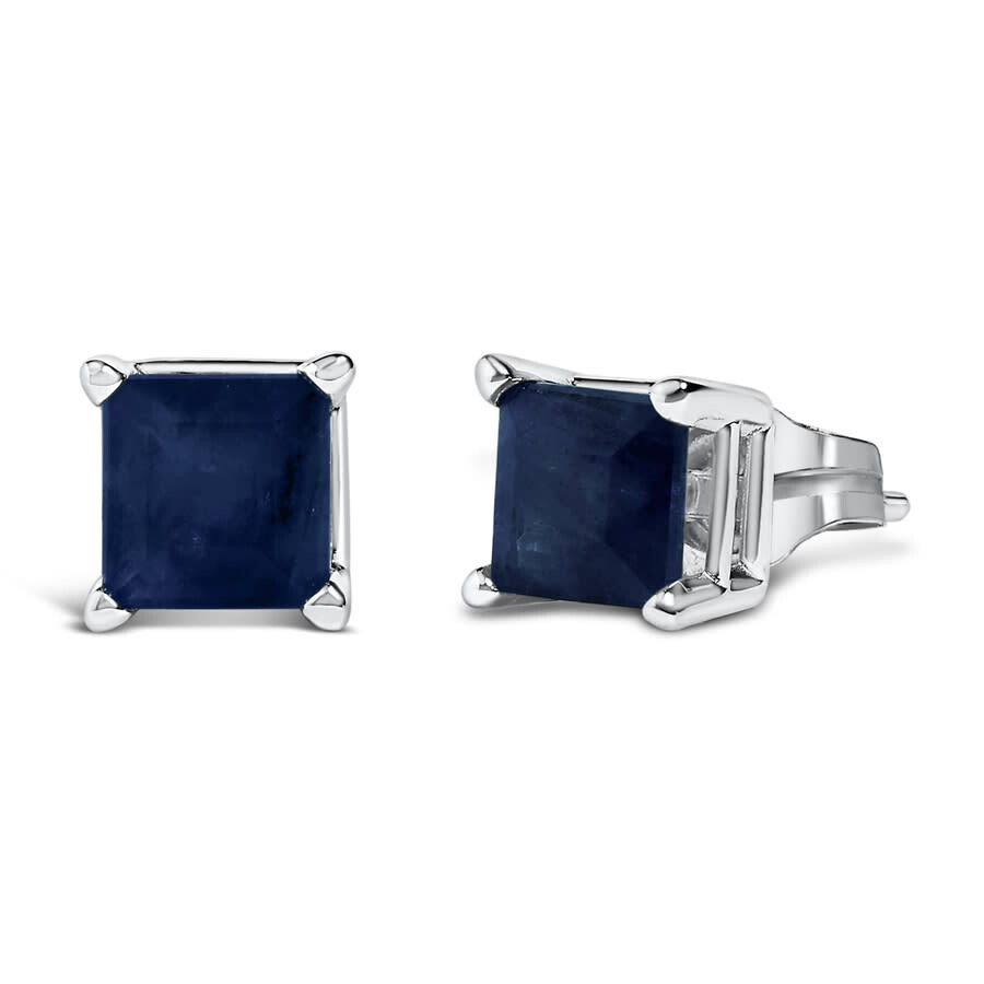 Haus Of Brilliance 14k White Gold 5x5mm Princess Cut Blue Sapphire Solitaire Stud Earrings In Blue
