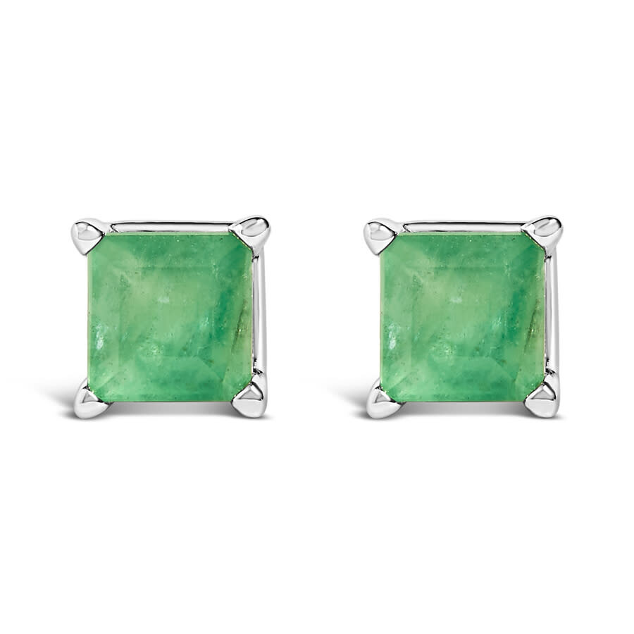 Haus Of Brilliance 14k White Gold 5x5mm Princess Cut Green Emerald Solitaire Stud Earrings In Green