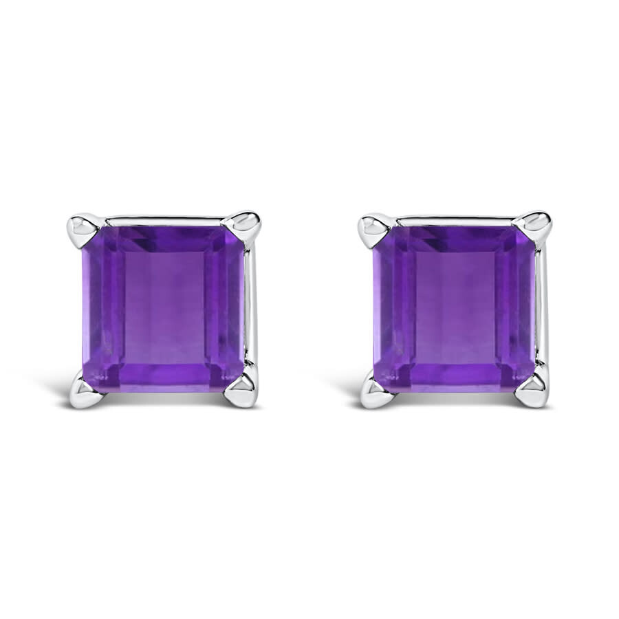 Haus Of Brilliance 14k White Gold 5x5mm Princess Cut Purple Amethyst Solitaire Stud Earrings In Metallic
