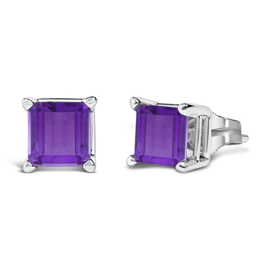 Haus Of Brilliance 14k White Gold 5x5mm Princess Cut Purple Amethyst Solitaire Stud Earrings In Metallic