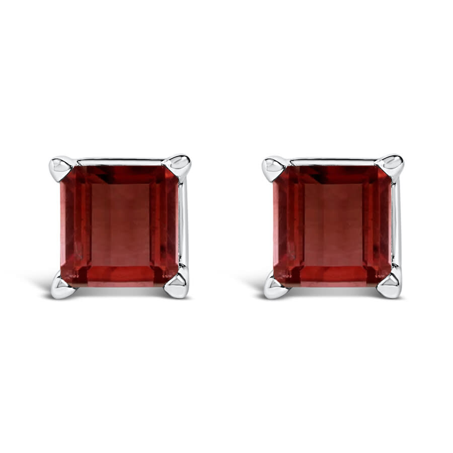 Haus Of Brilliance 14k White Gold 5x5mm Princess Cut Red Garnet Solitaire Stud Earrings In White