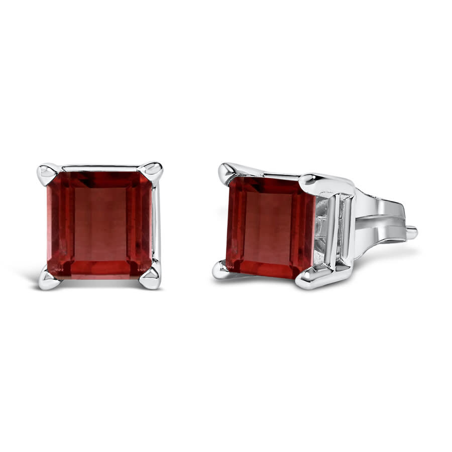 Haus Of Brilliance 14k White Gold 5x5mm Princess Cut Red Garnet Solitaire Stud Earrings In White
