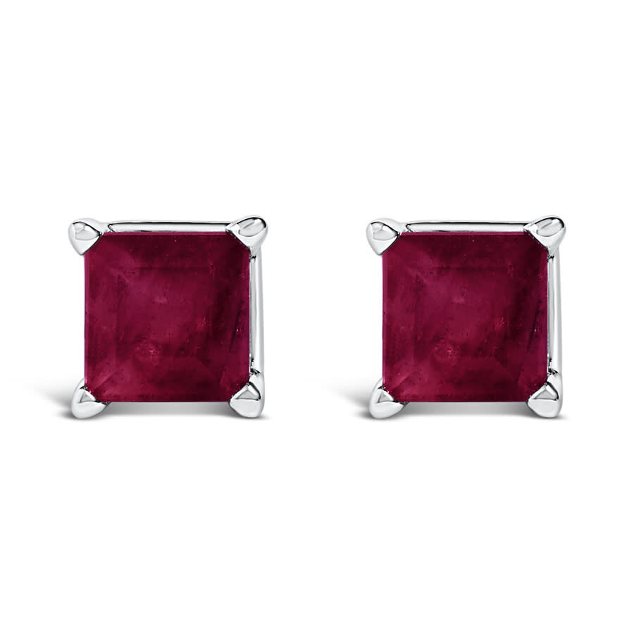 Haus Of Brilliance 14k White Gold 5x5mm Princess Cut Red Ruby Solitaire Stud Earrings In White