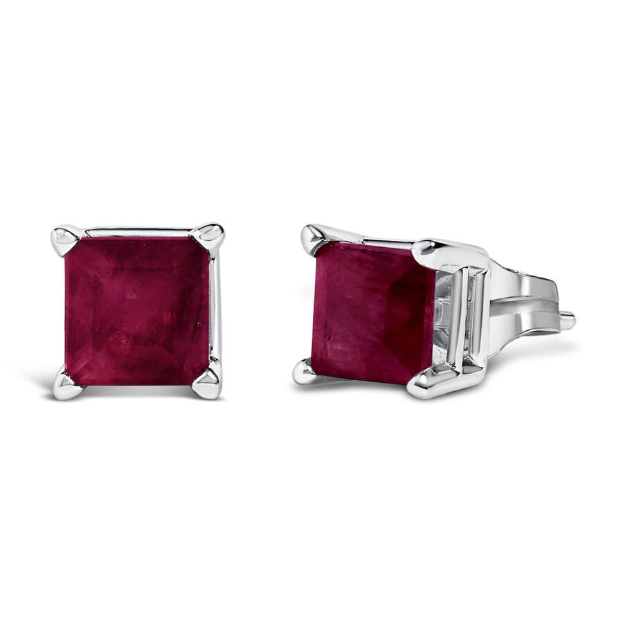 Haus Of Brilliance 14k White Gold 5x5mm Princess Cut Red Ruby Solitaire Stud Earrings In White