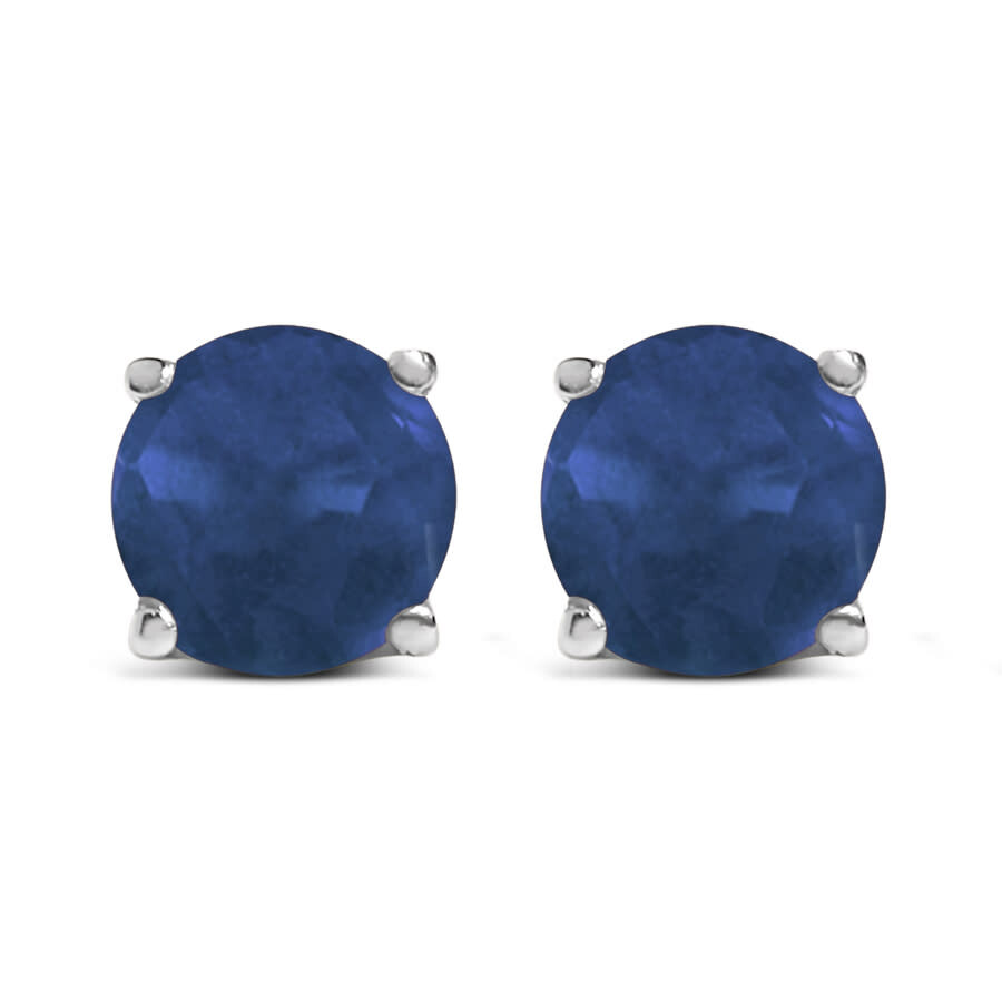 Haus Of Brilliance 14k White Gold 5x5mm Round Blue Sapphire Solitaire Stud Earrings In Multi