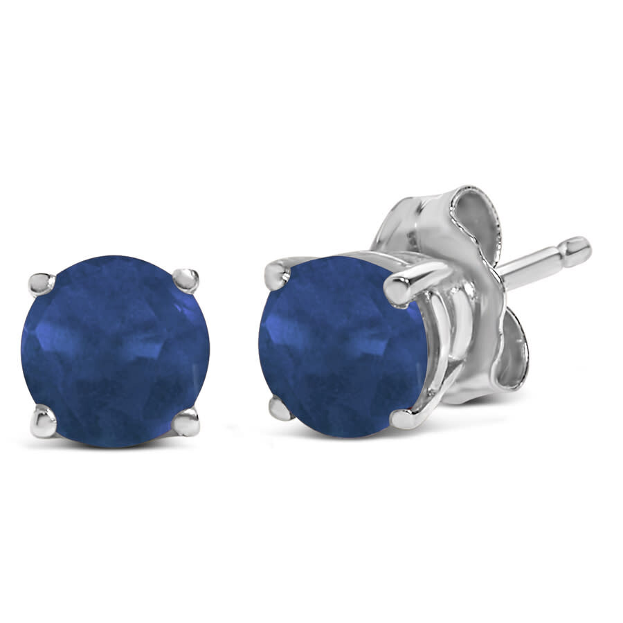 Haus Of Brilliance 14k White Gold 5x5mm Round Blue Sapphire Solitaire Stud Earrings In Multi