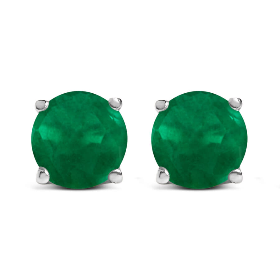 Haus Of Brilliance 14k White Gold 5x5mm Round Green Emerald Solitaire Stud Earrings In Green