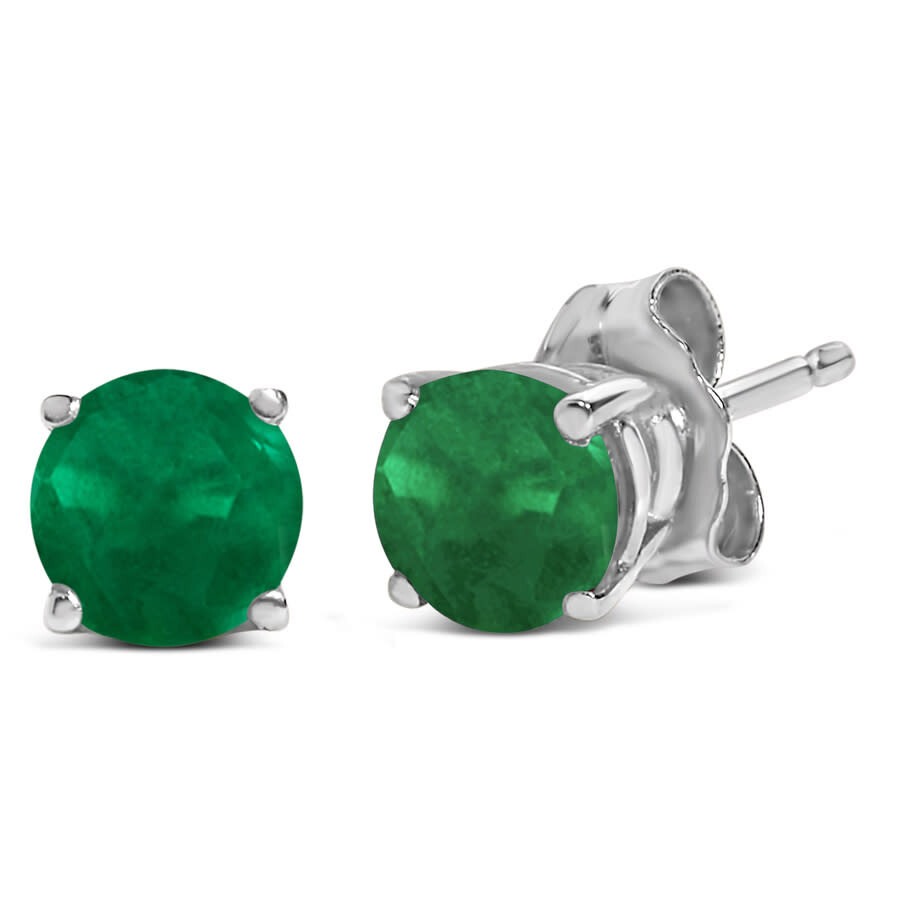 Haus Of Brilliance 14k White Gold 5x5mm Round Green Emerald Solitaire Stud Earrings In Green