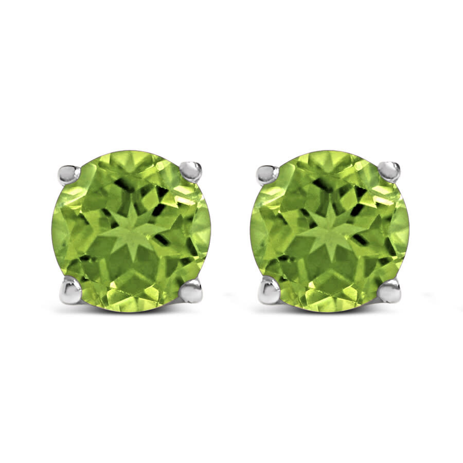 Haus Of Brilliance 14k White Gold 5x5mm Round Green Peridot Solitaire Stud Earrings In Metallic