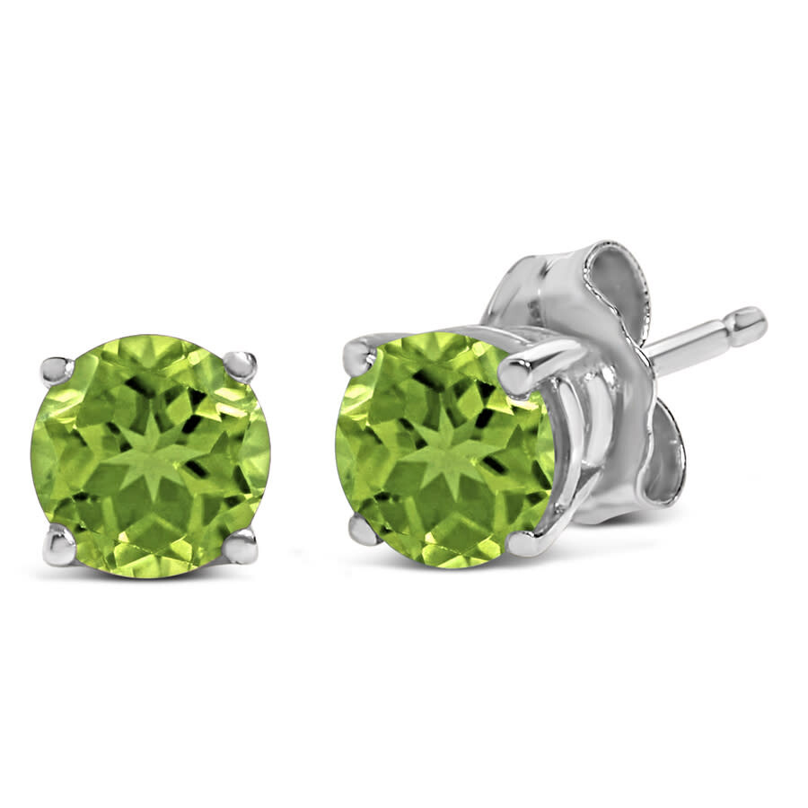 Haus Of Brilliance 14k White Gold 5x5mm Round Green Peridot Solitaire Stud Earrings In Metallic