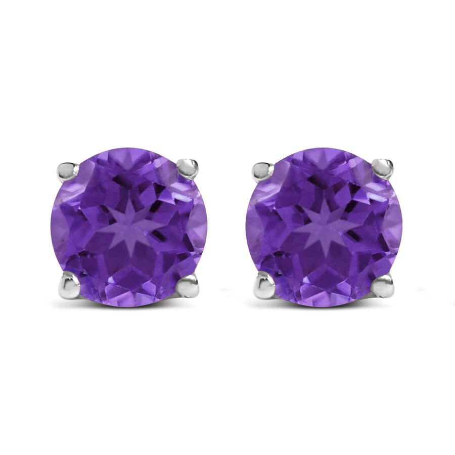 Haus Of Brilliance 14k White Gold 5x5mm Round Purple Amethyst Solitaire Stud Earrings In Metallic