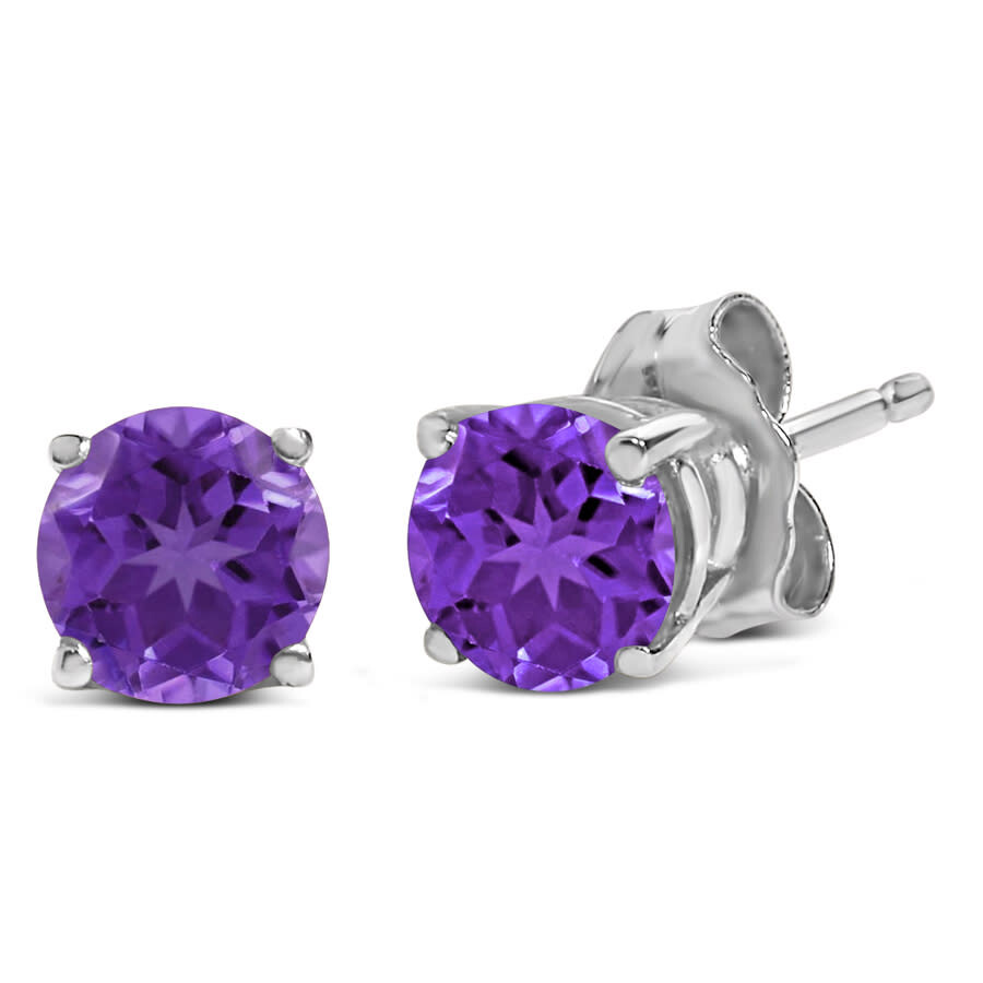 Haus Of Brilliance 14k White Gold 5x5mm Round Purple Amethyst Solitaire Stud Earrings In Metallic