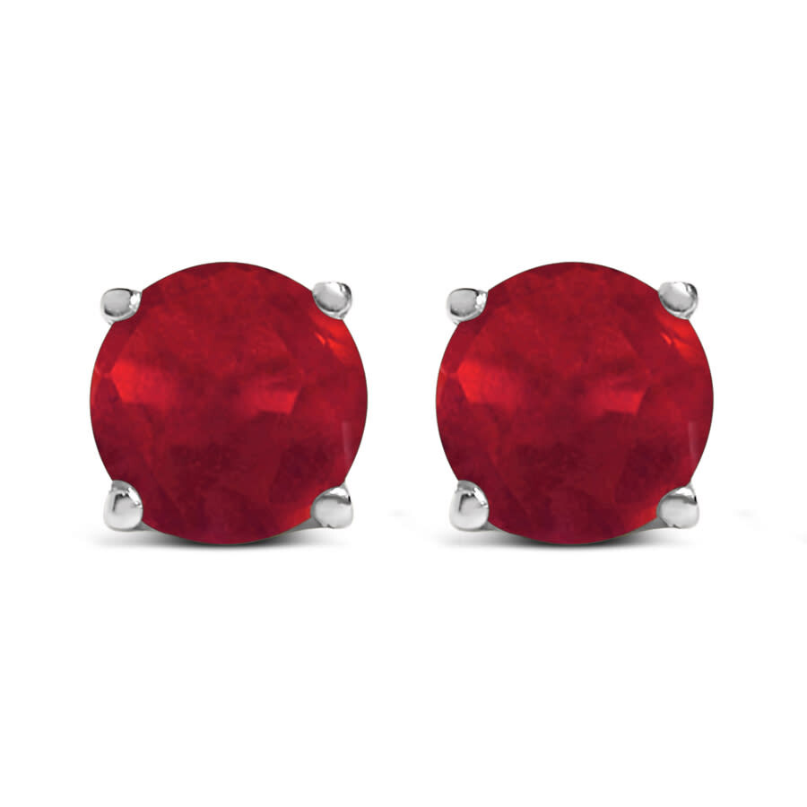 Haus Of Brilliance 14k White Gold 5x5mm Round Red Ruby Solitaire Stud Earrings In Metallic