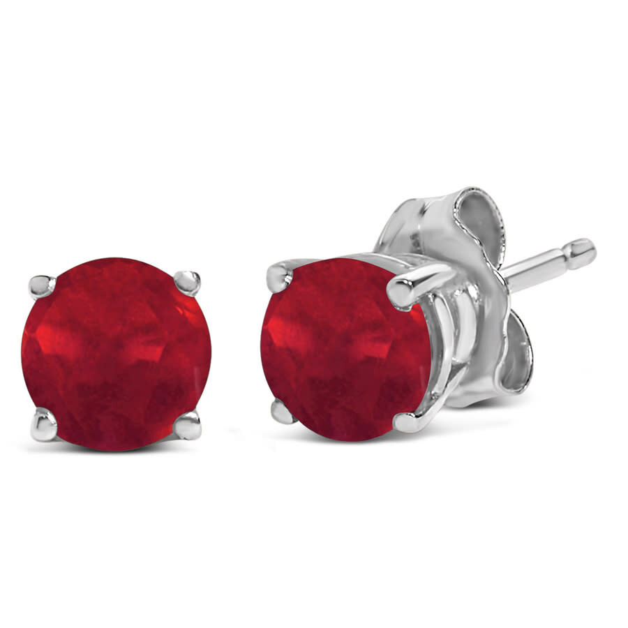 Haus Of Brilliance 14k White Gold 5x5mm Round Red Ruby Solitaire Stud Earrings In Metallic