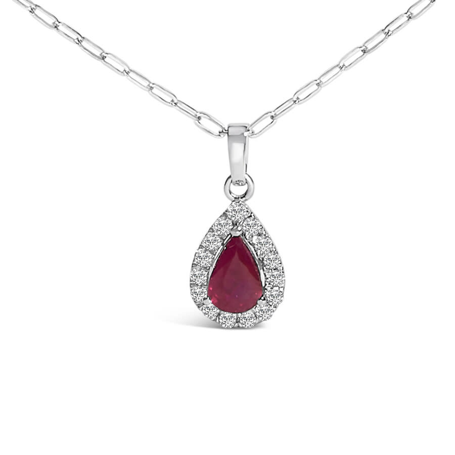 Haus Of Brilliance 14k White Gold 6x4 Pear Red Ruby And Diamond Halo Pendant Necklace - 18" Inches