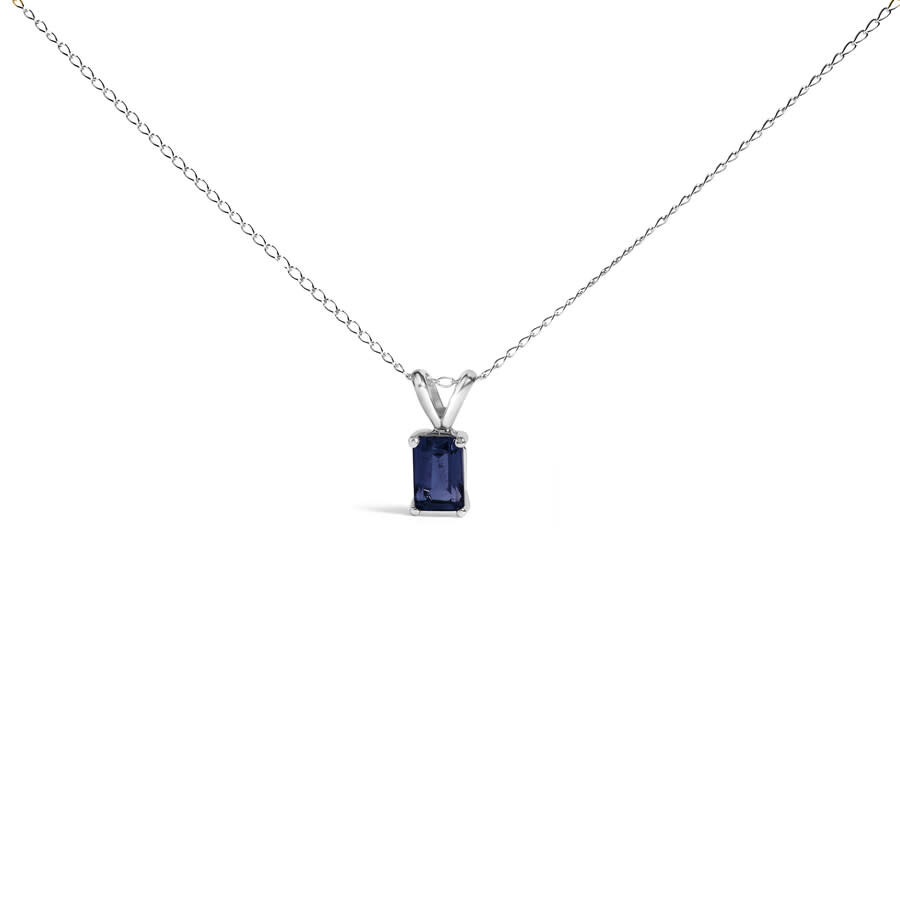 Haus Of Brilliance 14k White Gold 6x4mm Emerald Cut Blue Sapphire Solitaire Pendant Necklace In Silver