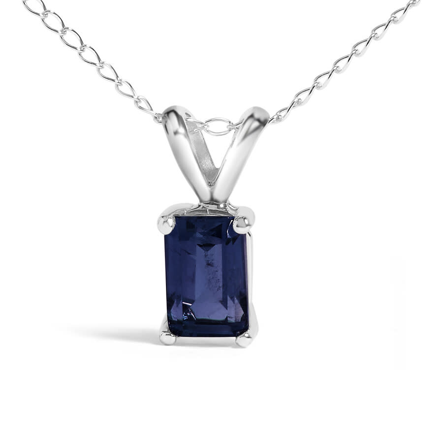 Haus Of Brilliance 14k White Gold 6x4mm Emerald Cut Blue Sapphire Solitaire Pendant Necklace In Silver