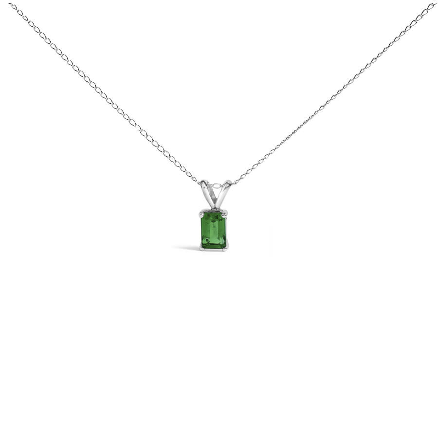 Haus Of Brilliance 14k White Gold 6x4mm Emerald Cut Green Emerald Solitaire Pendant Necklace In White