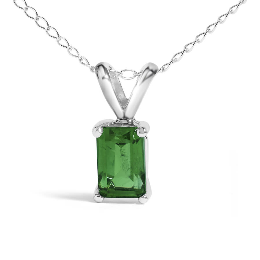Haus Of Brilliance 14k White Gold 6x4mm Emerald Cut Green Emerald Solitaire Pendant Necklace In White