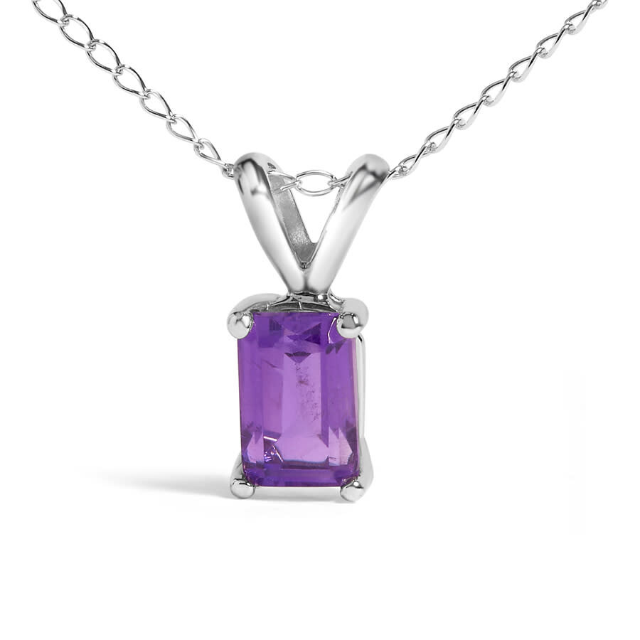 Haus Of Brilliance 14k White Gold 6x4mm Emerald Cut Purple Amethyst Solitaire Pendant Necklace In Metallic