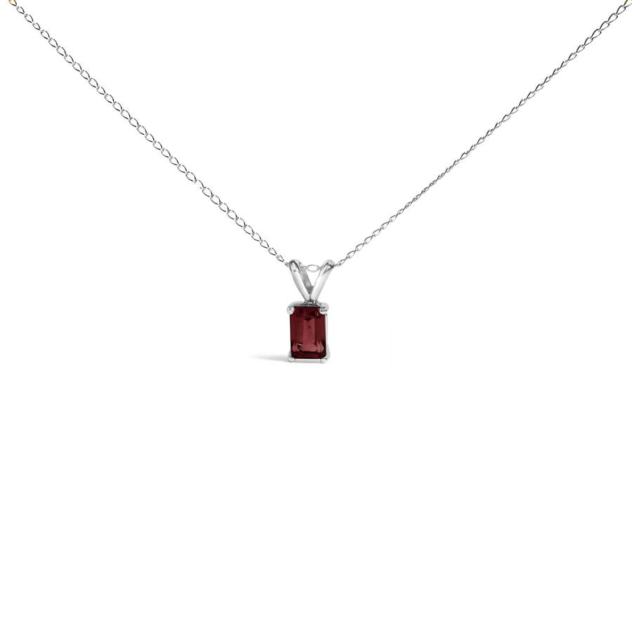 Haus Of Brilliance 14k White Gold 6x4mm Emerald Cut Red Garnet Solitaire Pendant Necklace In Brown