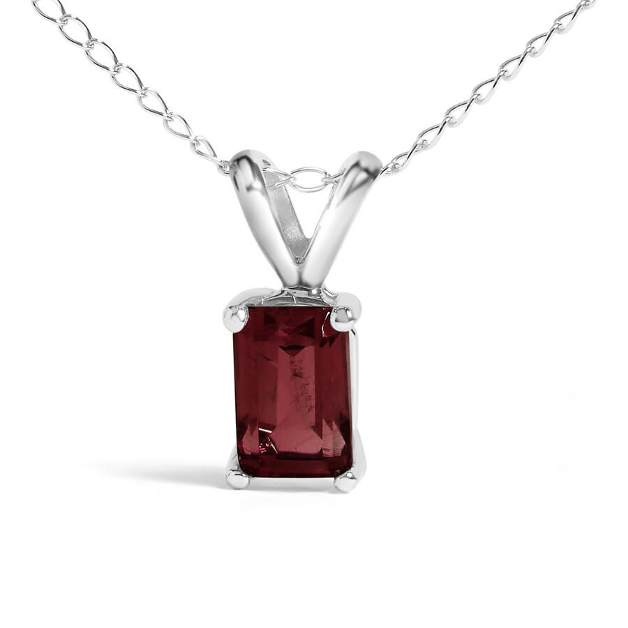 Haus Of Brilliance 14k White Gold 6x4mm Emerald Cut Red Garnet Solitaire Pendant Necklace In Brown