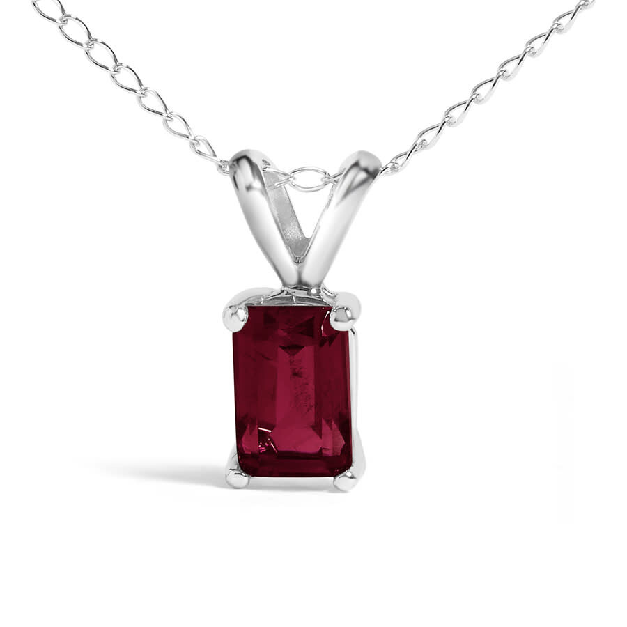 Haus Of Brilliance 14k White Gold 6x4mm Emerald Cut Red Ruby Solitaire Pendant Necklace In Metallic