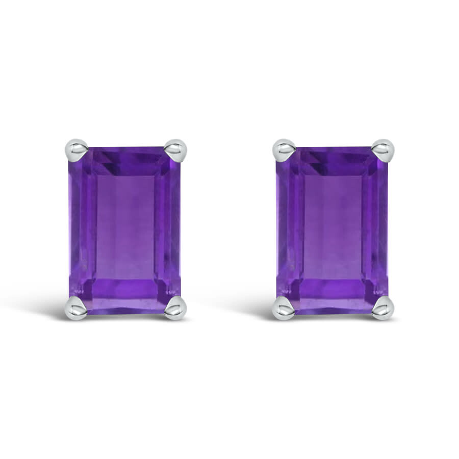 Haus Of Brilliance 14k White Gold 6x4mm Emerald Shaped Amethyst Solitaire Stud Earrings In Purple