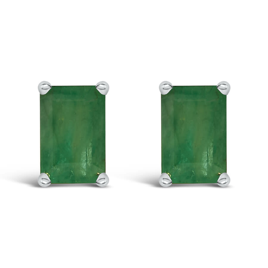 Haus Of Brilliance 14k White Gold 6x4mm Emerald Shaped Emerald Solitaire Stud Earrings In Green