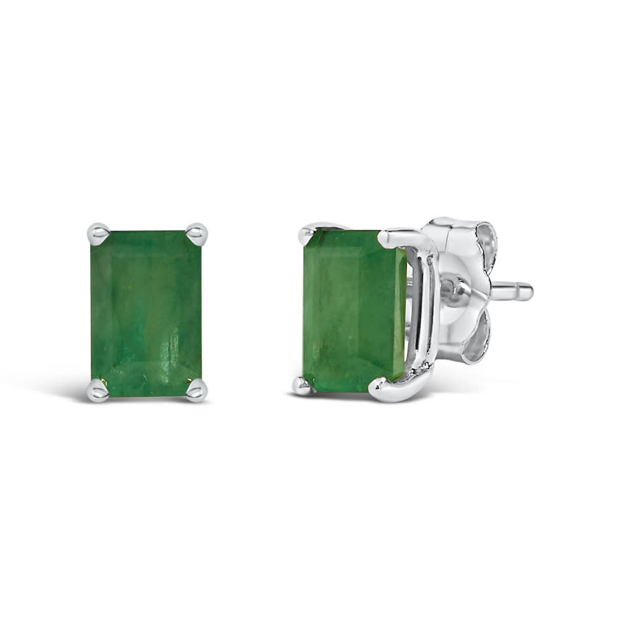 Haus Of Brilliance 14k White Gold 6x4mm Emerald Shaped Emerald Solitaire Stud Earrings In Green