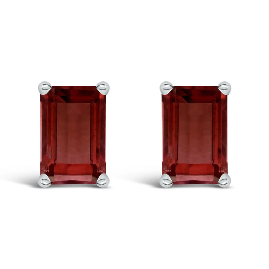 Haus Of Brilliance 14k White Gold 6x4mm Emerald Shaped Garnet Solitaire Stud Earrings In Red