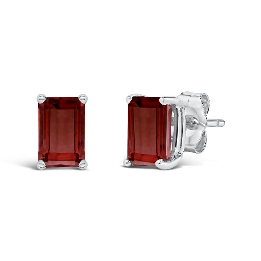 Haus Of Brilliance 14k White Gold 6x4mm Emerald Shaped Garnet Solitaire Stud Earrings In Red